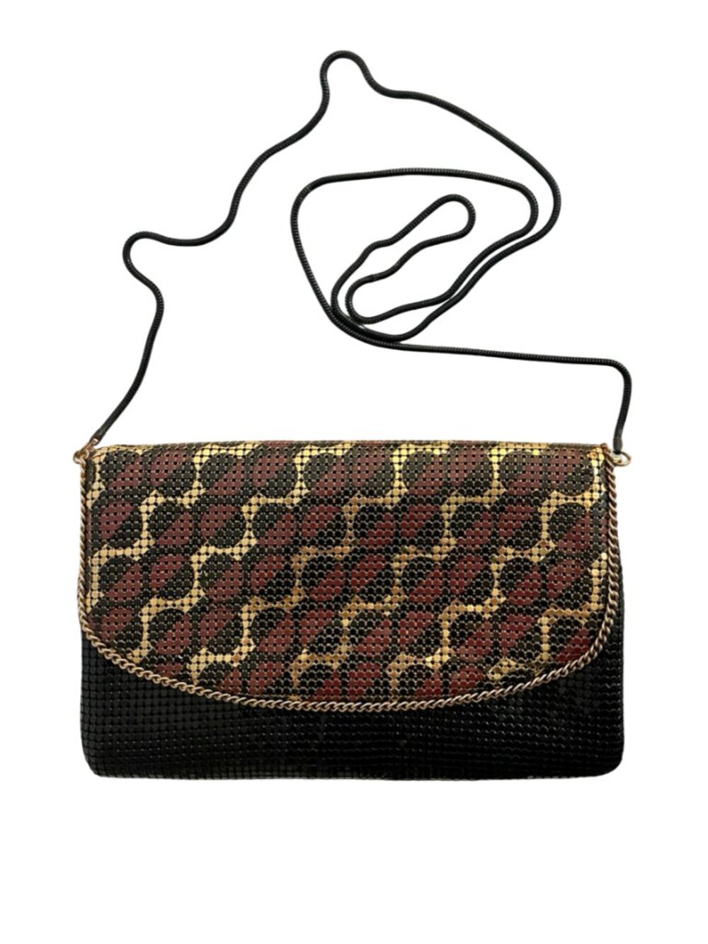 Vintage Arton Metal Mesh Crossbody Evening Bag Black & Gold Geometric Pattern